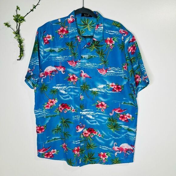 SSLR Blue Hawaiian Tropical Shirt Sz Large - Picture 1 of 11